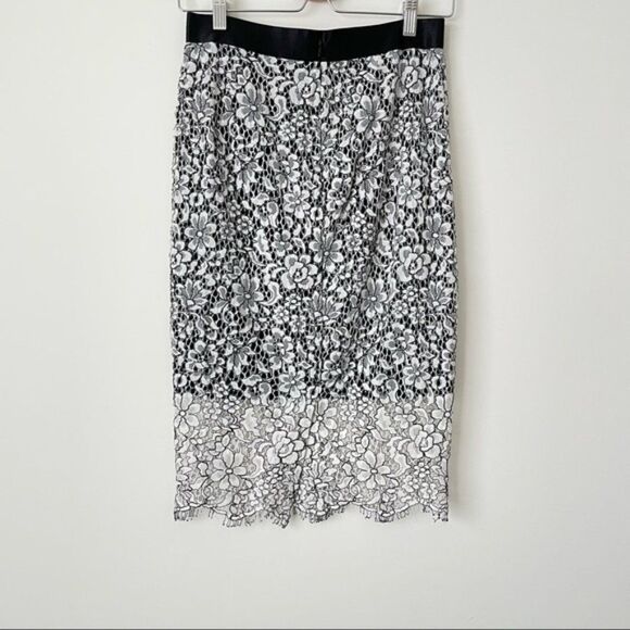 Express Lace Floral Pencil Slit Midi Work Office Skirt Black/ White 4 NEW - Picture 3 of 6